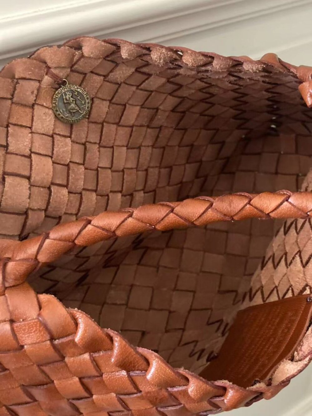 Dragon Diffusion Cognac Brown Woven Leather Shoulder Bag - Picture 6 of 10